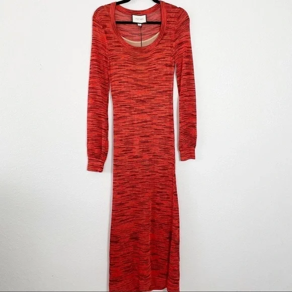 Alexis Katica Knit Midi Dress in Saffron Orange Small Red Scoop Neck Casual - Picture 2 of 6